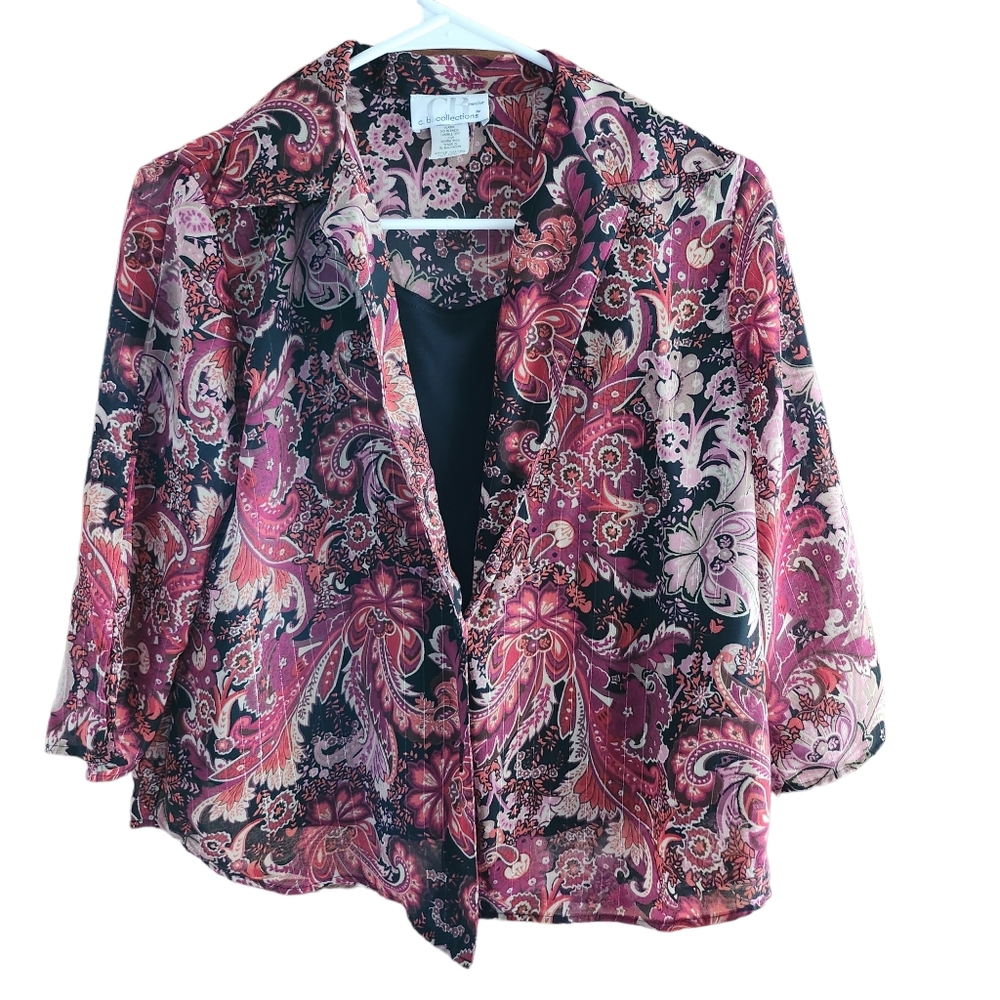 🤩c.b. collections Paisley Button Up 3/4 Sleeve Blouse w/Attached Tank Size SP